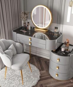 Genérico Tocador con Espejo abatible y Taburete con Ruedas, Luces LED integradas, Juego de tocador con Espejo Iluminado, cajones Superiores de Vidrio, Silla Decorativa, 3 Colores de iluminación Lar
