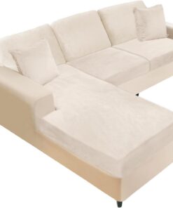 NAISI Fundas para sofá modular, 6 fundas de cojín de terciopelo en forma de L, suaves y elásticas con 2 fundas de almohada para sofá seccional izquierdo/derecho (2 plazas, 1 diván + 3 respaldos,