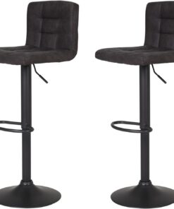 Hela Amanda Set de 2 taburetes de Bar, tapizado Antracita de Estilo Vintage, Estructura Gris giratoria 360°, Base Tipo Trompeta, con función de elevación