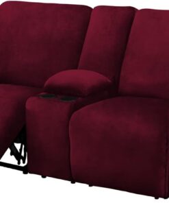 Funda De Sofá Biplaza Reclinable Con Consola Central, 8 Piezas De Terciopelo Elástico, Gruesa, Suave Y Lavable - Color Borgoña