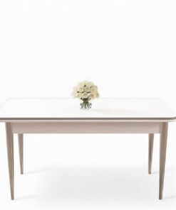 Mesa de Comedor Moderna con Patas de Metal, Color Blanco y Cromo, 110 x 76 x 70 cm, 100% aglomerado, diseño Elegante y Duradero