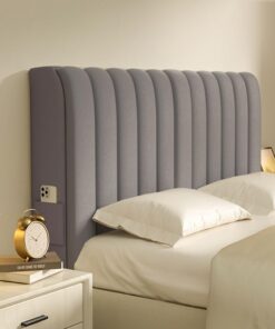 Funda universal de terciopelo para cabecera de cama con acolchado, protector elástico antiarañazos para bolsillos de cama dobles tamaño King para marcos de metal y madera, color gris medio (150 cm)