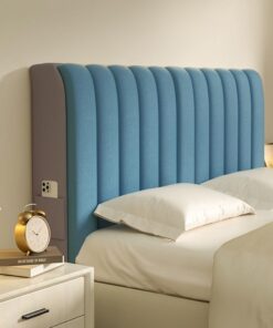 Funda acolchada de terciopelo para cabecera, protector universal de cama tamaño King con diseño elástico antiarañazos y bolsillos, elegante color azul que se adapta a marcos de metal y madera (150 cm)