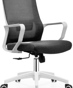 Shally Dogan Silla de Oficina ergonómica giratoria con Soporte Lumbar, sillón de Escritorio, Estudio, Dormitorio, reclinable con Altura Ajustable, Base Blanca Robusta, Respaldo antisudor (Negro)