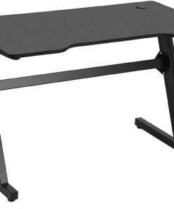 BAKAJI Escritorio Gaming para Ordenador con Luces LED RGB Cambio de Color Estructura Metal Plano Madera Textura Fibra de Carbono con Alfombrilla ratón Mousepad Incluido 120 x 60 x 73 cm Juego Online