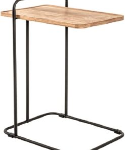 HAKU Mesa Auxiliar de Madera Maciza de Roble con Estructura metálica Negra, Mesa de salón de Madera: Dimensiones: An 35 x Al 73 x Pr 49 cm. Estilo: Moderno