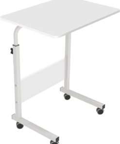 SogesPower Mesa Auxiliar, Mesa Auxiliar Pequeña, con 4 Ruedas giratorias, Altura Ajustable, Escritorio de Ordenador en Forma de C, Tamaño: 60*40*(71-90) CM