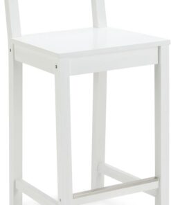 Amazon Basics Taburete de cocina de madera maciza blanca, taburete de bar con respaldo, silla de comedor, fácil montaje, moderno, 88 cm de alto