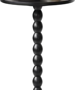 Aibiju Mesa Auxiliar Redonda, Mesita de Noche Pequeña para Espacios Reducidos, Moderna con Patas de Madera Maciza para Sala de Estar, Dormitorio, Rincones y Oficina, Color Negro YD-RST001B
