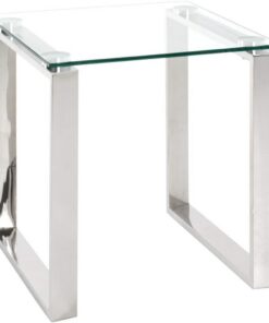 HAKU Mesita Auxiliar Acero Inoxidable Tablero de Cristal Transparente Mesa de sofá con Vidrio de Seguridad 8 mm Mesa de Centro - Dim.: An 42 x Al 45 x P 42 cm; Estilo: Moderno