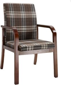 Silla de comedor tapizada moderna de mediados de siglo con brazos de tela, silla lateral de cocina para sala de estar, comedor, ocio, sillón con patas de madera, color a cuadros
