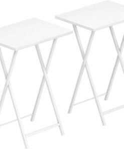 HOOBRO Mesas Plegables para TV, Set de 2, Mesa Lateral para Sofá, Escritorio Pequeño para Portátil, pequeño Plegable Mesa de TV, Fácil Almacenamiento Estructura, Blanco EWW25BZ01N1