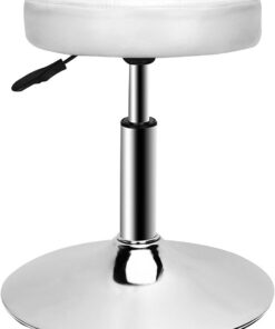 QiCheng&LYS Taburete Giratorio de Cuero PU, Taburete de Bar Ajustable 40-53 cm, Taburete de Trabajo Adecuado para Oficina, Tocador, Pintura, Hogar (Blanco)