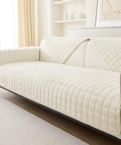 GKXLH Fundas de Sofá de Franela Suave Lavables - Cojín Antideslizante Para 1 2 3 Plazas, Seccional y Forma L - Protector de Muebles (Beige Blanco)