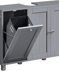 Yaheetech 2 Mueble Bajo Lavabo con Cestos para Ropa Sucia | Mueble Baño sin Lavabo con 1 Bolsa Interior Extraíble 90x30x62,5 cm 2 Puertas Armario de Almacenamiento Gris