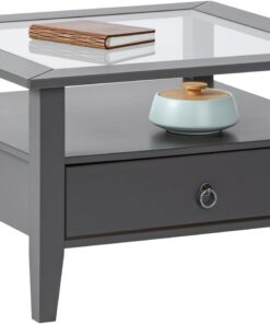 Inter Link - Mesa Baja, de Madera Maciza, Pino Macizo - con Tapa de Cristal - Lacado Gris - Provence 1