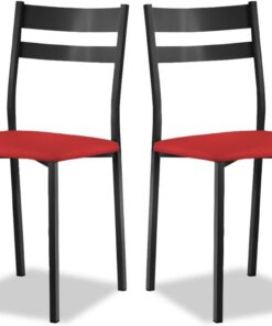 ASTIMESA - Silla de Comedor o Cocina de Metal Negra - Asiento Polipiel en Color Rojo - 2 Unidades - 38 cm (Ancho) x 45 cm (Alto Asiento) x 85 cm (Alto Total) x 40 cm (Fondo)