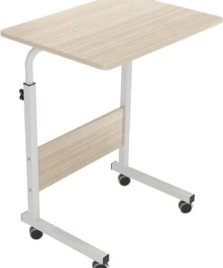 SogesPower Mesa Auxiliar, Mesa Auxiliar Pequeña, con 4 Ruedas giratorias, Altura Ajustable, Escritorio de Ordenador en Forma de C, Tamaño: 60*40*(71-90) CM