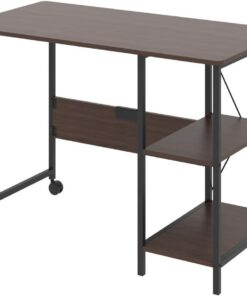Maclean MC-411 Escritorio Plegable Loft con Tablero y Dos Estantes, Mesa de Trabajo para Ordenador, 2 Ruedas, Carga máx. 150 kg, Dimensiones: 107x45x75 cm (Nogal)