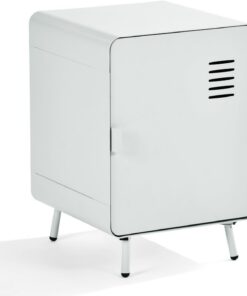 MEUBLE Cosy Mesita de Noche Mesa Auxiliar con Puerta y Estante para Dormitorio Salón Oficina, Metal, Industrial, Blanco, 40x40x57cm