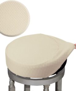 BUYUE Fundas para taburete de bar, tela de lujo de 40,6 a 45,7 cm, redonda, resistente a las arrugas, elástica, lavable, a prueba de polvo, L-beige, 1 unidad