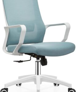 Shally Dogan Silla de Oficina ergonómica giratoria con Soporte Lumbar, sillón de Escritorio, Estudio, Dormitorio, reclinable con Altura Ajustable, Base Blanca Robusta, Respaldo antisudor (Azul)