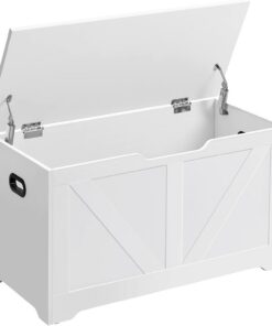 VASAGLE Puff Almacenaje, Banco Almacenaje con 2 Bisagras de Seguridad | Baúl Almacenaje, Banco Zapatero, Estilo de Campo, 40 x 80 x 46 cm, LSB062T14