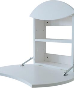 Tocador Plegable de Pared con estantes Ajustables, Mesa de Maquillaje Multifuncional, Escritorio Flotante Moderno de Madera Maciza, Ahorro de Espacio Dormitorio(White)