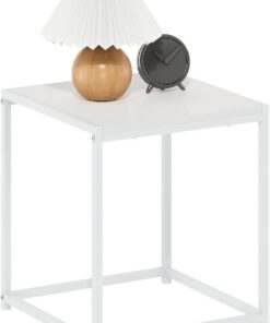 Furinno CAMNUS Mesa Auxiliar con Estructura de Metal, mesita de Noche sin Herramientas, para salón o Dormitorio, Color Blanco sólido