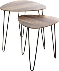 HAKU Juego de 2 mesas auxiliares Roble, Negro, MDF, Metal - Dim.: AN 40/48 cm x AL 43/48 cm x P 40/48 cm, Estilo: Moderno
