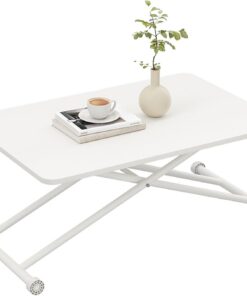 Mesa de Centro Elevable, Mesa Auxiliar for Sala de Estar, Mesa Auxiliar Salon Moderna Pequeña for Espacios Pequeños, Mesas de Centro, Mesa Elevable Salon, Color Blanco