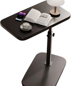 TWSOUL Mesa Auxiliar, Altura Regulable, Asiento de Pie, en Forma de C, Ahorra Espacio, Mesa Auxiliar Giratoria 360°, Soporta hasta 200 kg, Mesa de Centro Pequeña para Salón, Sofá (Negro)