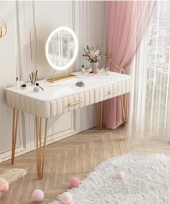 Genérico Tocador con Espejo abatible y Taburete con Ruedas, Luces LED integradas, Juego de tocador Blanco con Espejo, 2 cajones Grandes para Mujeres y niñas, Dormitorio, hogar y Oficina