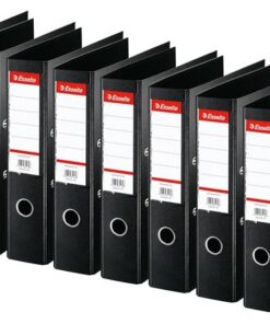 Esselte 320250 - Pack de 10 Archivadores de Palanca Standard, Negro, Lomo de 75 mm, A4, PP, 29 x 7,2 cm, 2 Agujeros, 10 Unidades, Capacidad para 550 Hojas, con Portaetiquetas Personalizable