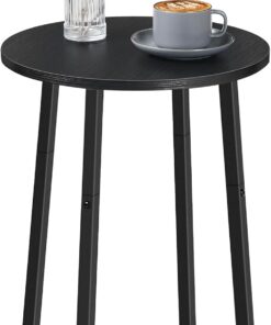 HOOBRO Mesa auxiliar, mesa redonda con pedestal de metal resistente, mesita de noche redonda de 15.7 pulgadas, para sala de estar, dormitorio, balcón, oficina, color negro BB95BZ01