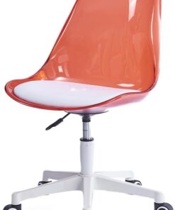 Shally Dogan Silla de escritorio con 5 ruedas giratorias, respaldo transparente de polipropileno, sillón ergonómico con asiento acolchado de alta densidad, ideal para dormitorio, oficina, hogar (rojo)