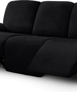 ULTICOR 8 Fundas elásticas de Terciopelo para sofá reclinable de 3 Cojines, Fundas de Muebles Gruesas, Suaves, Lavables (Negro)