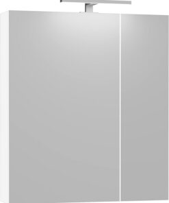 Baikal Mueble Camerino con Espejo, Armario Auxiliar de Baño Multiusos, Opción con o sin Luz LED. Mueble de Pared de fácil colocación. Armario MONTADO. Acabado Blanco. Camerino LED 70 cm