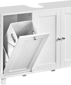 Yaheetech Mueble Bajo Lavabo con Cestos para Ropa Sucia sin Lavabo | Mueble Baño con 1 Bolsa Interior Extraíble 90x30x62,5 cm 2 Puertas Armario de Almacenamiento Blanco