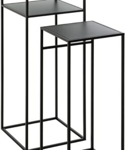 HAKU Juego de 2 mesitas auxiliares de Metal Negro, mesitas de salón pequeñas - Dimensiones: An 26/30 x Al 63/85 x Pr 26/30 cm Estilo: Moderno