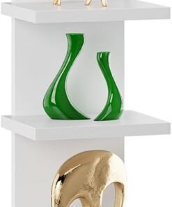 IBUYKE Estantería de pared de 5 niveles, estante vertical blanco, organizador con diseño de torre alta, estantería decorativa de montaje en pared para el hogar, dormitorio, decoración de oficina