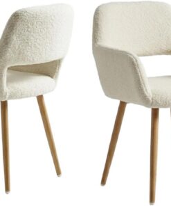 MEUBLE Cosy Juego de 2 Sillas de Comedor Escandinavo Sillón Tapizado en Tela Sherpa con Reposabrazos Patas Metal para Cocina Salón Dormitorio