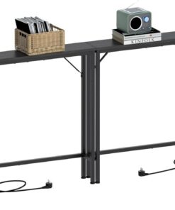 VEDECASA - Mesa consola de 15 cm con estación de carga, diseño industrial, mesa auxiliar moderna con estructura de acero estable, para salón, pasillo, oficina (marrón vintage, 240 x 15 x 80 cm)