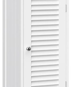 VASAGLE Armario de Baño, Armario de Pie, Almacenamiento de Baño, Marco de Madera con Puerta de Persiana, Cajón, Tablero de MDF, Blanco BBC43WT
