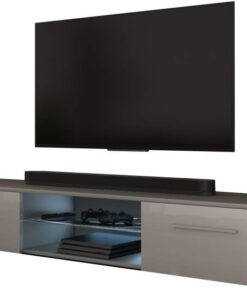 Selsey Mueble bajo para TV Gris Mate y Gris Brillante con LED 140 x 40 x 36