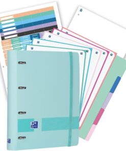 Oxford, Pack Archivador Live & Go A4+ 4 Anillas, Plástico Polyfoam, Incluye 2 Recambios con 5 Bandas Color Cuadrícula 5x5 y Separadores de Plástico, Color Azul Pastel