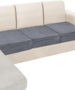 NAISI Fundas de cojín para sofá, 3 piezas, fundas elásticas de terciopelo para asiento o respaldo, fundas individuales suaves para sofá modular (3 piezas para cojín de 3 asientos, gris oscuro)