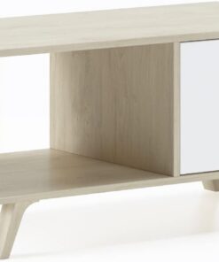 SelectionHome - Mesa de centro con puertas, mesita de salón comedor, modelo Wind, color estructura Puccini, color puertas Blanco, medidas: 92 cm (ancho) x 45 cm (alto) x 50 cm (fondo)