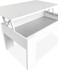 Duérmete Online - Mesa de Centro Elevable, Mesita de Salón o Comedor, Madera, Acabado en Color Blanco, Medidas: 90 cm (Ancho) x 50 cm (Fondo) x 46-57 cm (Alto)