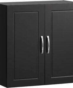SoBuy Mueble de Baño para Colgar con 2 Puertas 60 x 30 x 60 cm Negro | Armario de Pared con Estantes Ajustables, Armario Suspendido Impermeable para Baño, Cocina o Lavadero, FRG231-SCH